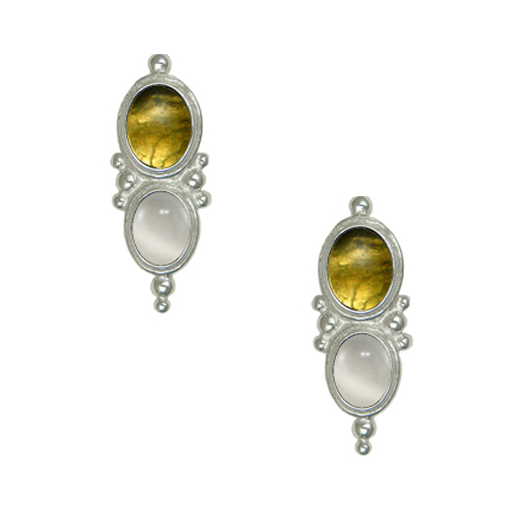 Sterling Silver Drop Dangle Earrings With Citrine And White Moonstone